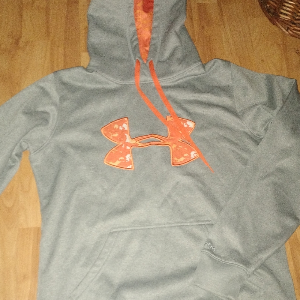 Under Armour Heather Gray Hoodie with Vibrant Orange Logo